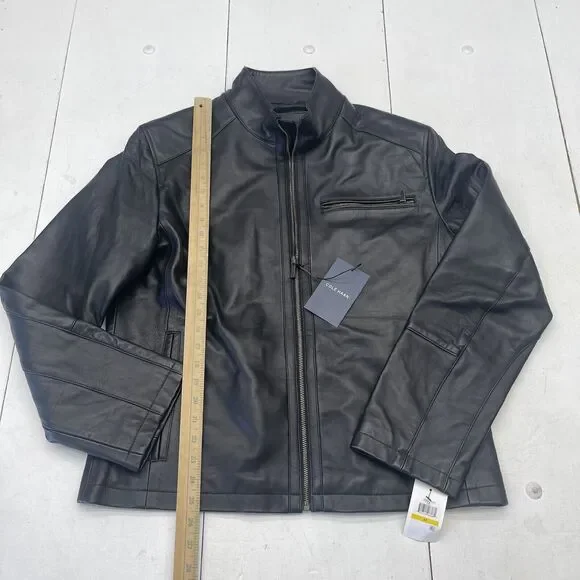 Cole Haan Black Lamb Skin Leather Streamlined Moto Jacket Men Size M MSRP $698 *